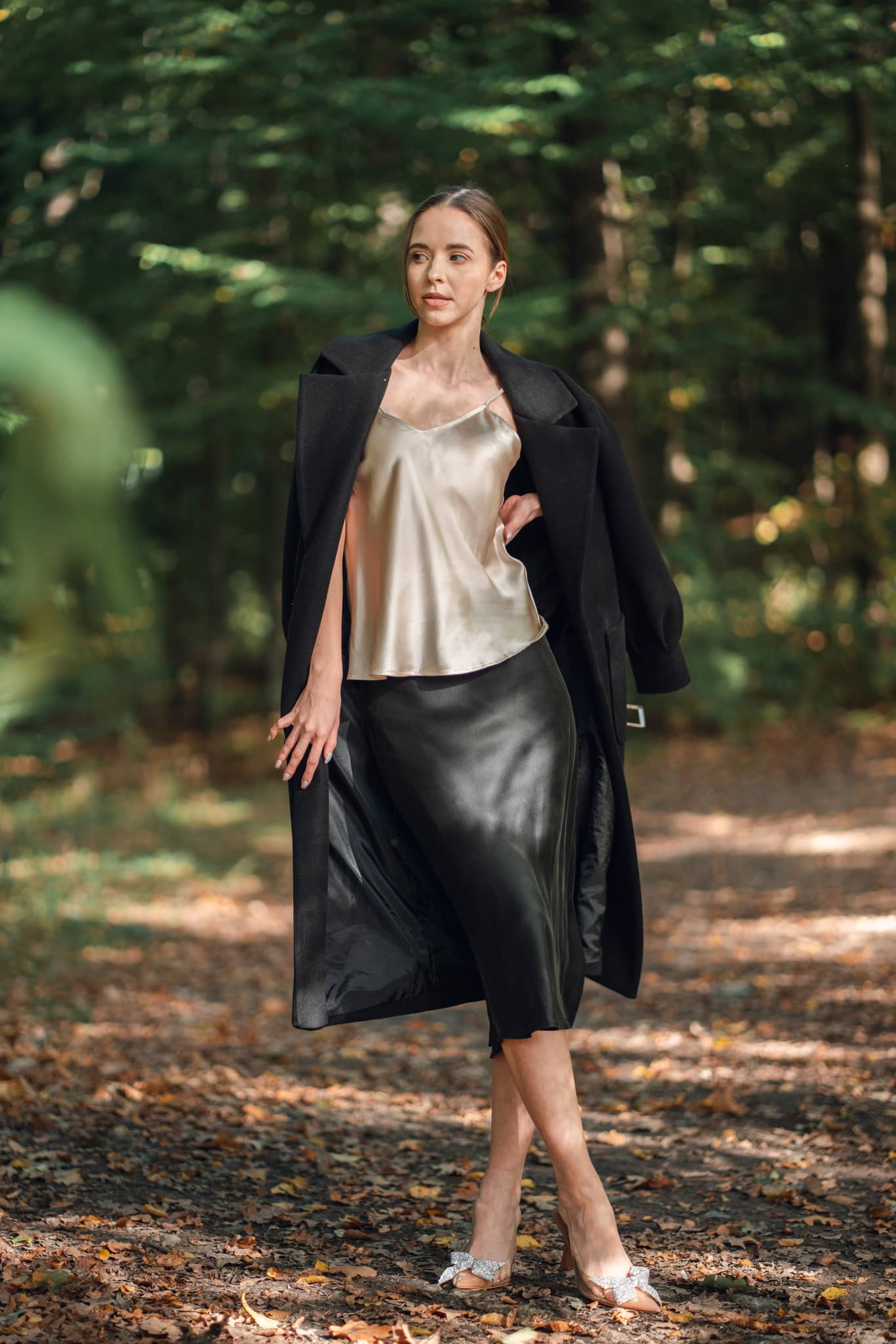 Parisian Noir Silk Midi Skirt